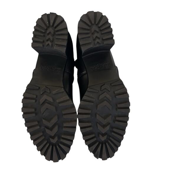 Zara Women’s Track Sole Ankle Moto Combat Chunky Heel Slip On Black Boots 7.5/38 - Picture 14 of 14